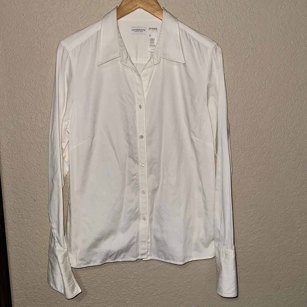 Liz Claiborne White Button Down Blouse Large